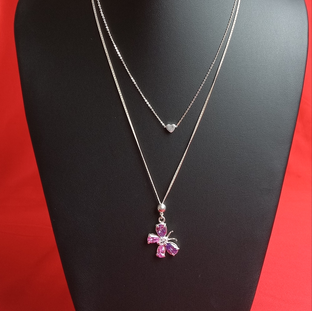 Silver CZ Butterfly Pendant .925‎ Sterling Charm Cubic Zirconia Necklace